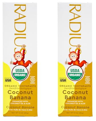 RADIUS Children's Toothpaste, Coconut Banana, 3 oz, Non-Toxic Chemical-Free Gluten-Free, Designed to Improve Gum Health & Prevent Cavities, Pack of 2