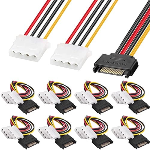 Xiatiaosann 3 Pack SATA to Dual Molex LP4, 15 Pin SATA Male to 2 x 4 Pin Molex IDE Female Y Splitter Power Cable Adapter for Hard Drive HDD with IDE SATA 20cm 7.9 Inch
