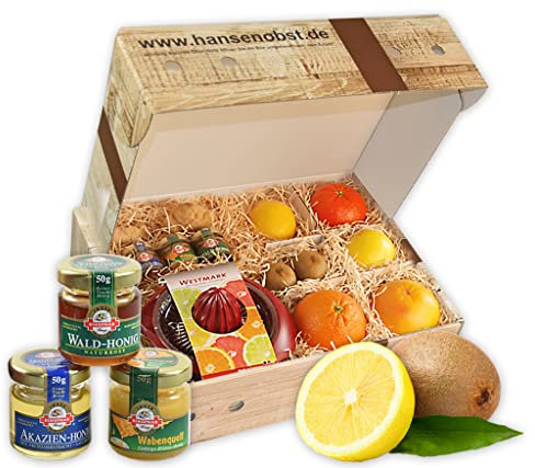 Hansen Obst - Geschenkbox - fruchtige Obst-Box - “Gute Besserung” - Präsentkorb - Obst-Geschenkset - gefüllte Obstkiste - Obstbox mit frischem Obst