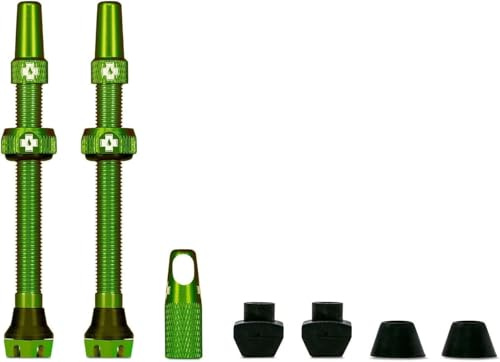 Muc-Off - Tubeless V2 Ventil-Set, 2 Stück, leicht, robust, wasserdicht und einfach aufzublasen – aus Aluminium 7075 Luftfahrt – mit 3 Einsätzen – Grün, 80 mm
