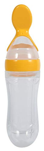 1 Cuchara Dispensadora de Alimentos para Bebés de Silicona de 90 Ml, Biberón de Silicona para Bebés Y Niños Pequeños con Cuchara, Alimentador de Cereales para Alimentos Frescos,(Amarillo)
