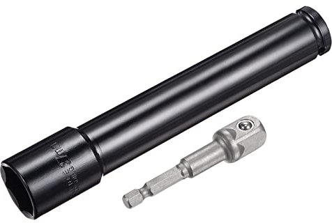 sourcing map 1/2 Drive Socket Accessory Set, 27mm Deep 6-Point Impact Socket 8 Length and 1/4 Hex Shank Adapter