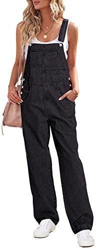 Roskiky Salopette da donna in jeans Loose Fit Denim Bib Baggy Tuta Straight Wide Leg Stretch Jean Pantaloni alla moda, Nero , XL