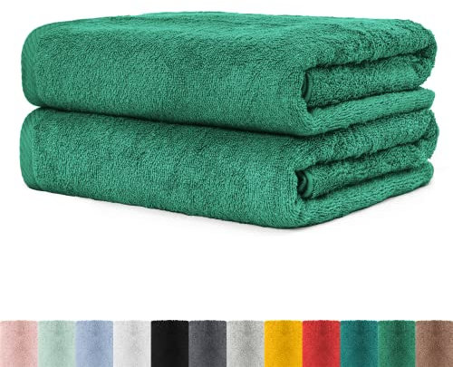 2er Pack Frottier Saunatücher Set 80x200 cm 100% Baumwolle, 2X Saunatuch, Strandtuch XXL Smaragd Grün
