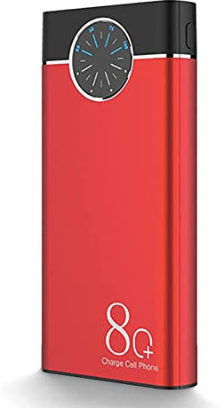 fUfIzU 80000Mah Power Bank Ricarica Rapida Batteria Esterna Banca 2 Display Digitale USB Torcia di Backup della Batteria Ad Alta capacità per Smartphone Tablet,Rosso