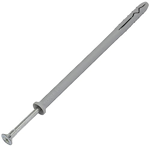 AERZETIX - C67165 - Lot de 50 Chevilles à Clou Ø8x140mm à collerette biseautée en polyéthylène + 50 Clou-vis Ø4.9x145 mm à tête fraisée PZ2 en Acier - à Frapper - ossature métallique béton Brique