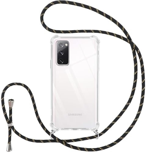 Vauki handyband für Samsung Galaxy S20 FE 5G Hülle mit Band, Durchsichtig Transparent Silikon Handyhülle mit Kette, Stoßfeste Schutzhülle zum Umhängen Kordel für Samsung S20 FE 5G, Schwarz 01