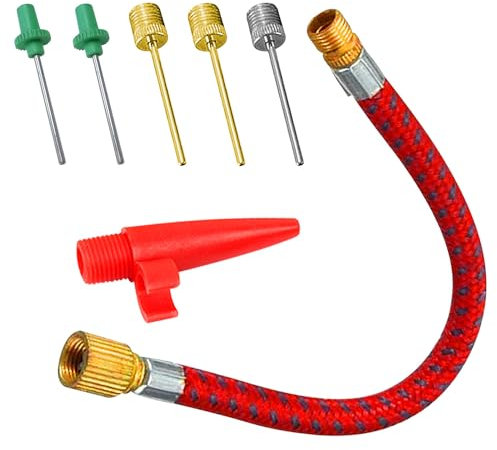 Rumyve 7PCS Ball Pump Inflator Needle Kit with Stainless Steel Air Hose, Compatible with Basketball, Soccer, Volleyball & Tire Inflator Toy - Includes Nozzle Adapter, Flexible Hose, Valve Connector