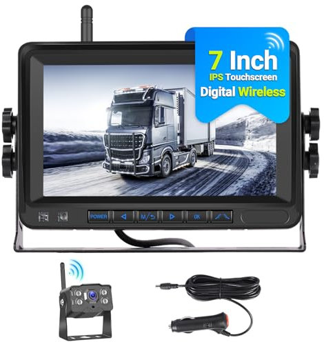 Hikity Stabile Digital Wireless Rückfahrkamera Funk Set mit 7 Zoll IPS Monitor AHD 1080P Rückfahrkamera IP68 Wasserdicht Nachtsicht Zwei Video Eingang für Auto SUV Van Truck 12-36V