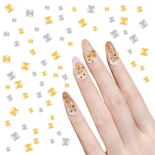 HOBBIESAY 1200 Stück 6 Stile 2 Farben Mini Metallnieten Punk Nagel Charms 1-1.5mm Gold/Silber Nagel Charms Kegelförmige Nagelkunst Nieten Legierungs Spike Nieten Nägel Für Kunst Charms Nagelzubehör