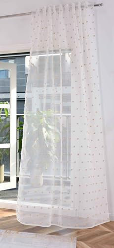 Gardine HxB 245x145 cm Natur Taupe Pompom »Valencia« Multiband Aufhängung Scherli Transparent Leinen-Optik, 2023470