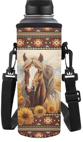 HUGS IDEA Sac de transport isotherme en néoprène pour bouteille d'eau, motif aztèque Navajo pour école, voyage, pique-nique