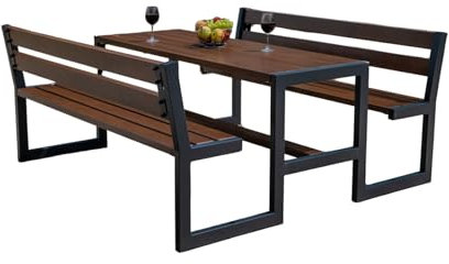 Rattanland® Gartenbank mit Tisch, Gartentisch mit Zwei Gartenbänken, Gartenmöbel Set Holz, Biertischgarnitur, Sitzgruppe Garten, Picknicktisch, Bierbank, Sitzgruppe Outdoor (Nuss)