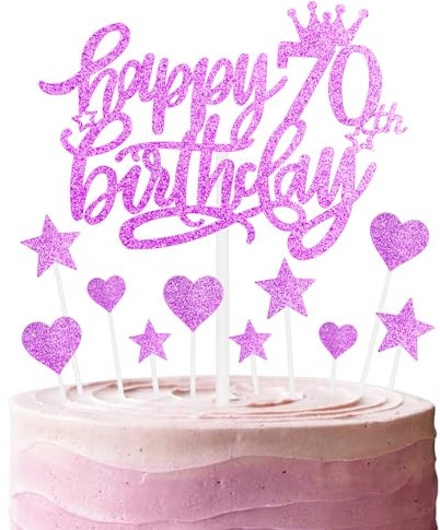 Happy 60th Birthday Cake Toppers, Hot Pink Cake Cupcake Toppers for Cake, Glitter Heart Stars Cake Toppers, Birthday Gift, Personalised Cake Toppers for Women Girls 60th Birthday Cake Decorations