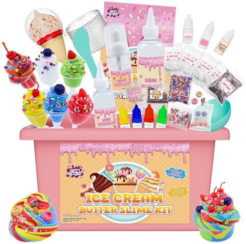 Funewest Mini Ice Cream Slime Kit for Girls, Fluffy Butter Slime Making Kit Cloud and Foam Slime, DIY Slime Kit with 40+ Pieces for Ages 8-12, Fun Gift Idea for Christmas & Easter