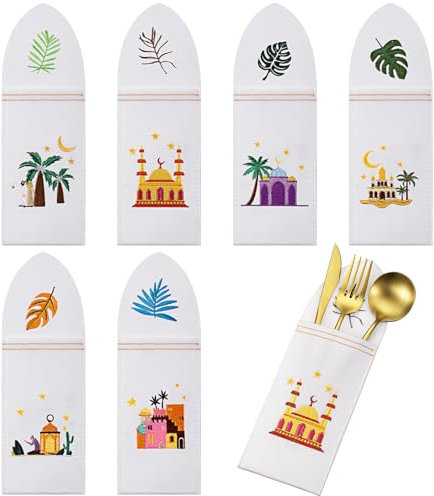 Geiserailie 6 Stück Eid Mubarak Besteckhalter Ramadan Besteckhalter Filz Besteckhalter Set Messer Gabel Löffel und Utensilienhalter für Ramadan Partygeschenk Eid Mubarak Tischdekoration