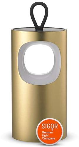 SIGOR Lunari goldfarben - LED Akku-Tischlampe tragbar & dimmbar mit FlexMood (2200K/2700K), bis 12h Leuchtdauer, USB-C Magnet-Ladefunktion, IP44 Outdoor & Indoor, Aluminium, Design-Lampe