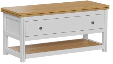 Vicco Couchtisch Vikla, Weiß/Eiche, 100 x 40 cm | mit ausklappbarer Tischplatte, höhenverstellbar zur Nutzung als Arbeits- oder Esstisch