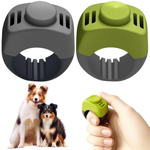 KQDRAVINE 2 Clicker para Perros con Anillo 19mm/21mm, Clicker De Adiestramiento En Verde Y Gris, Ideal para Cachorros, Obediencia & Entrenamiento De Refuerzo Positivo