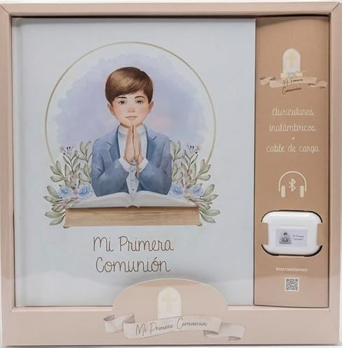 Álbum Mi Primera Comunión con Auriculares Bluetooth Personalizados | Set de Regalo Original para Niño | Ilustrado a Color con Páginas para Firmas, Fotos y Recuerdos | Ideal para Regalo de Familiares,