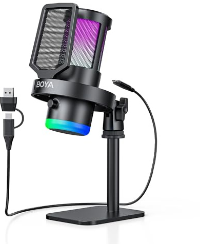 BOYA G30 Micrófono USB Gaming para PC/PS4/PS5, 192/96/48 kHz, 24/16 bits, RGB, Cancelación de Ruido, Mute, Ganancia, Monitoreo, Filtro Antipop, Micrófono de Condensador para Streaming y Podcasting
