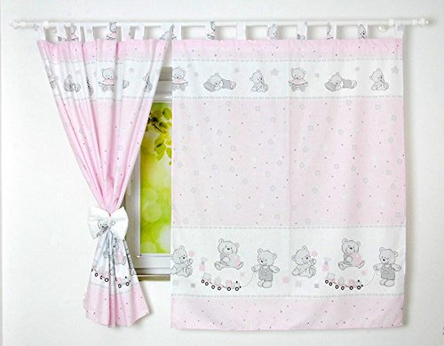 BABYLUX Kinderzimmer VORHANGE mit Schlaufen Kinder und Baby Gardinen (71. Bär Cookie Rosa)