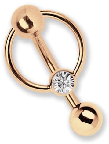 Modern Nature Piercing-Schmuck Intimpiercing oder Bauchpiercing Banane Rose Gold beschichtet in 1,6 x 10 mm mit 5 mm Lochkugel und BCR, klar