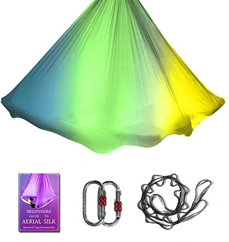 Aerial Yoga Hammock L:5M W:2.8M 5.5 Yards Aerial Pilates Silk Yoga Swing Set with 2000 Ibs Load Include Daisy Chain, Pose Guide