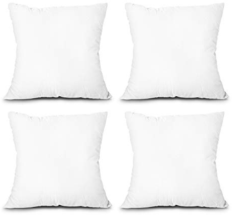 EDOW Throw Pillow Inserts, Set of 4 Lightweight Down Alternative Polyester Pillow, Couch Cushion, Sham Stuffer, Machine Washable. (White, 18x18)