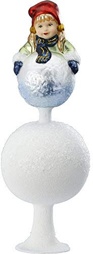 Christbaumschmuck Christbaumhänger Inge-Glas mit Sternenkrönchen, handbemalt und mundgeblasen, Spielen im Schnee, Spitze, 23 cm, Kindheitserinnerungen