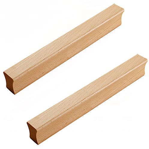 2 Stück Holz Möbelgriff Massiv Holzgriff Türgriff Hardware Griffe Beige Schrankgriff Schubladengriff für Tür Möbel Knöpfe Schubladen Schrank Kommoden,Dekoration(Hole distance:128mm)