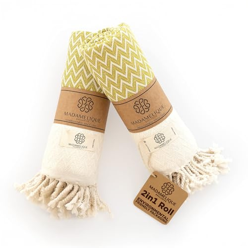 Madamelique Exclusivo Juego de 2 Toallas de Mano de 18 x 40 Pulgadas, Toalla Decorativa de baño Peshtemal para Manos, Cara, Cabello, Yoga, té, paño de Cocina, baño - 100% algodón Puro (Mostaza)