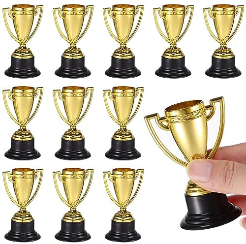 jojofuny 24Pcs Small Trophy Cup Set Plastic Mini Trophies for Kids Kindergarten Awards Quiz Prize Lightweight Gold Toy Trophies for Children Competitions
