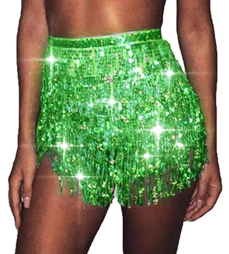 Ushiny Sparkle Paillette Fringe Mini Röcke Sparkly Tassel Rave Kostüm Festvial Shorts für Damen