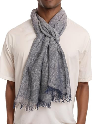 Prettystern Damen Herren-Tuch Meliert einfarbig sommer fransen Leinen-Schal T86 Jeansblau