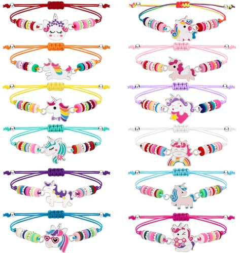 Soleebee 12 Stück Freundschaftsarmband Kinder Einstellbare Geflochten Armbänder, Bunte Perlen Armbänder Set Kinderschmuck Als Geschenk für Mädchen Kinder Mitgebsel Geburtstag Party (Einhorn)