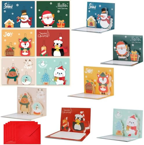 nanaxagly 3D-Weihnachtskarten-Set, 6 Stück, kleine Pop-Up-Weihnachtsgeschenkkarte mit Umschlägen, handgefertigte leere Weihnachtskarten für Weihnachten, Winter, Urlaub, Neujahrswünsche