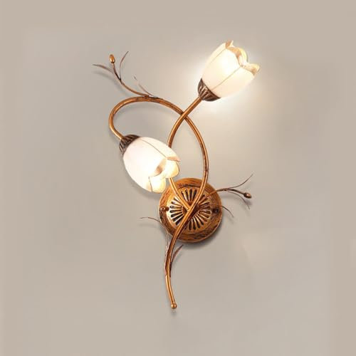 Wandleuchte Innen Vintage Rustikal Florentiner Wandlampe aus Metall und Glasschirme,Blütenform E14 Nachttischlampe 2 Flammig Landhausstil Deko Wandbeleuchtung für Flur Schlafzimmer Wohnzimmer,Left
