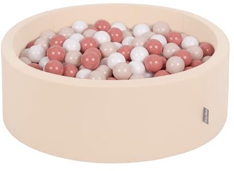 KiddyMoon Rund Bällebad Bällepool 90X30cm/300 Bälle ∅ 7Cm Ballgruben Für Babys Spielbad Kleinkinder, Beige:Pastellbeige/Lachsfarben/Weiß