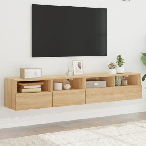 Bulliing TV-Wandschränke 2 STK. TV Board HäNgend TV Unterschrank Wohnwand HäNgend TV Sideboard Wohnzimmer WohnwäNde Sonoma-Eiche 80x30x30 cm Holzwerkstoff