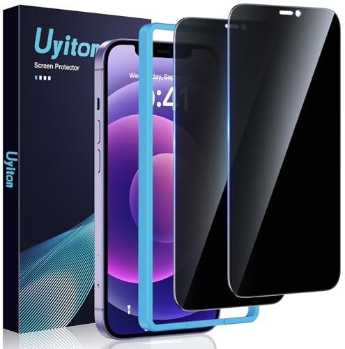 Uyiton für iPhone 12/12 Pro für Panzerglas Sichtschutz - 2 Stück 9H Härte Schutzglas Sichtschutzfolie mit Schablone,30°Privacy Schutz,Vollständige Abdeckung Anti-Spy Panzer Schutz Glas