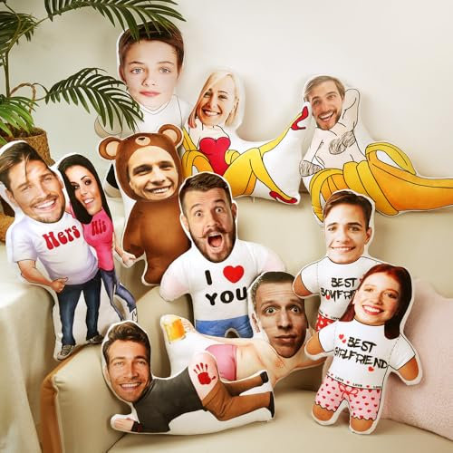 Almohada de Peluche Personalizada con Foto, Almohada con Forma de Cabeza y Cuerpo Impresa en 3D, Almohada de Peluche Divertida para Decoración del Hogar, Regalos de San Valentín para Él y Ella