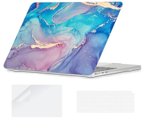 YOPAS Hülle Schutzhülle für MacBook Air M3 M2 13.6 Zoll (2024-2022) A3113 A2681, Hartschale Schutzhülle Marmor Case für MacBook Air 13 Zoll und Tastaturabdeckung, Bunter Marmor