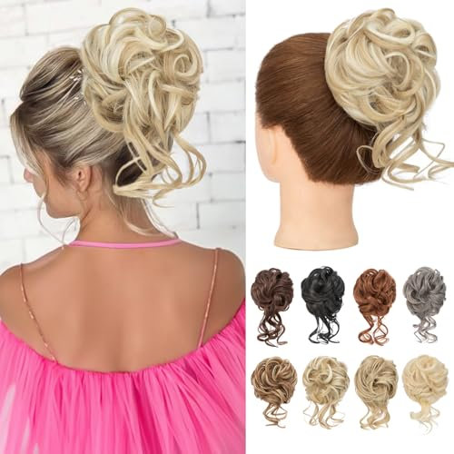 Benehair Dutt Haarteil mit Klammer Natürlich Messy Bun Haarteile für Dünnes Haar Synthetik Haar Scrunchies Haardutt Haarteile für Frauen Mädchen(Hellbraun mit Aschblond, 75g)