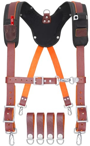 TRUTUCH Leather Work Suspender with Cell Phone Pocket | Fully-Adjustable Padded Heavy Duty Leather Tool Belt Suspenders