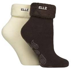 ELLE Women’s Lounge Socks – 2 Pair Multipack Thermal Bed Style with Anti-Slip Grip, Soft and Warm for Indoor Comfort and Relaxing at Home, Size 4–8