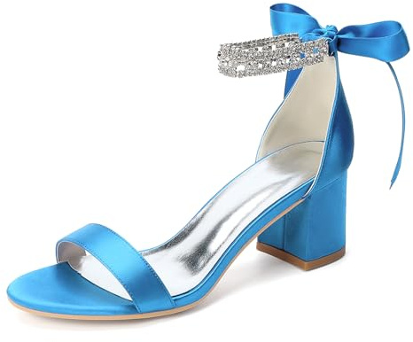 HFWXYSA Sandales À Talon Épais pour Femmes en Satin avec Orteil Ouvert Et Strass