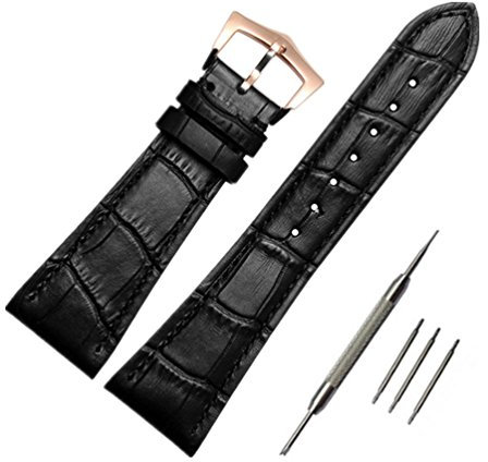 ODETOJOY Bracelet DE Montre 25MM Remplacement 25MM Bracelet à Bracelet de Montre 25mm Bracelet à Boucle à écharpe Boucle en Or Rose en Cuir Noir