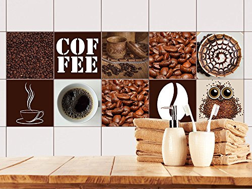 GRAZDesign Fliesenaufkleber Küche Kaffee Motive braun, Klebefliesen Wandfliesen selbstklebend - Set 10 Stück