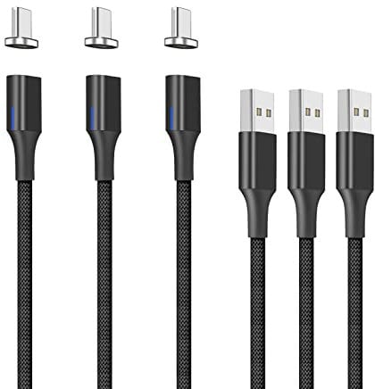 NetDot Gen10 USB-C Schnellladekabel, magnetisch, geflochten, aus Nylon mit seitlichem Del, kompatibel mit Typ-C-Gerät (1 m/3 Packungen) Schwarz